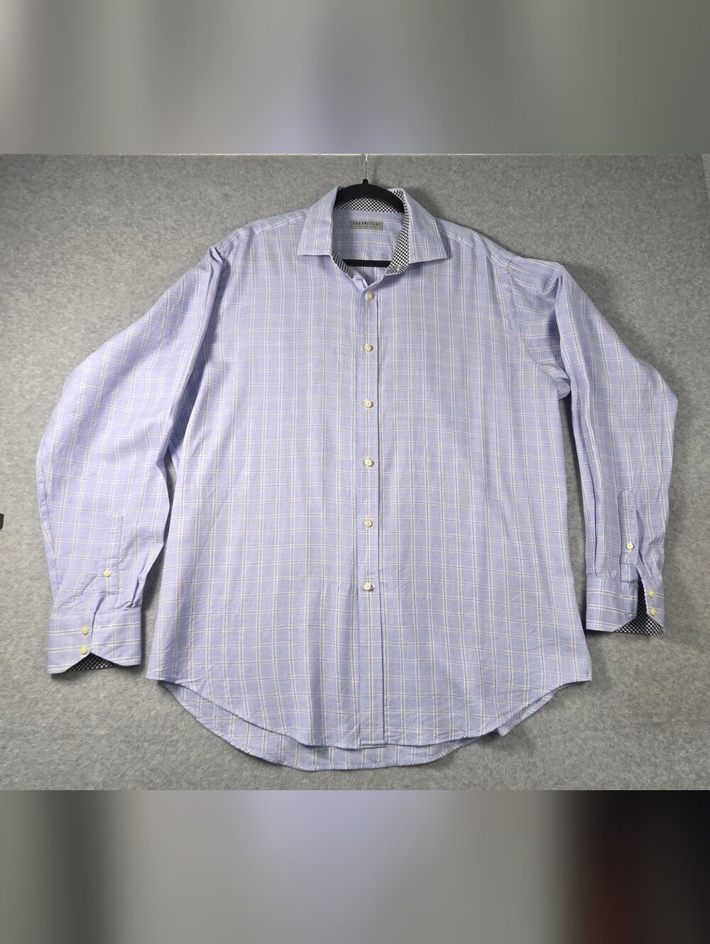 Jack Stone by Thomas Dean Light Blue Check Flip Cuff Dress Shirt Size XL